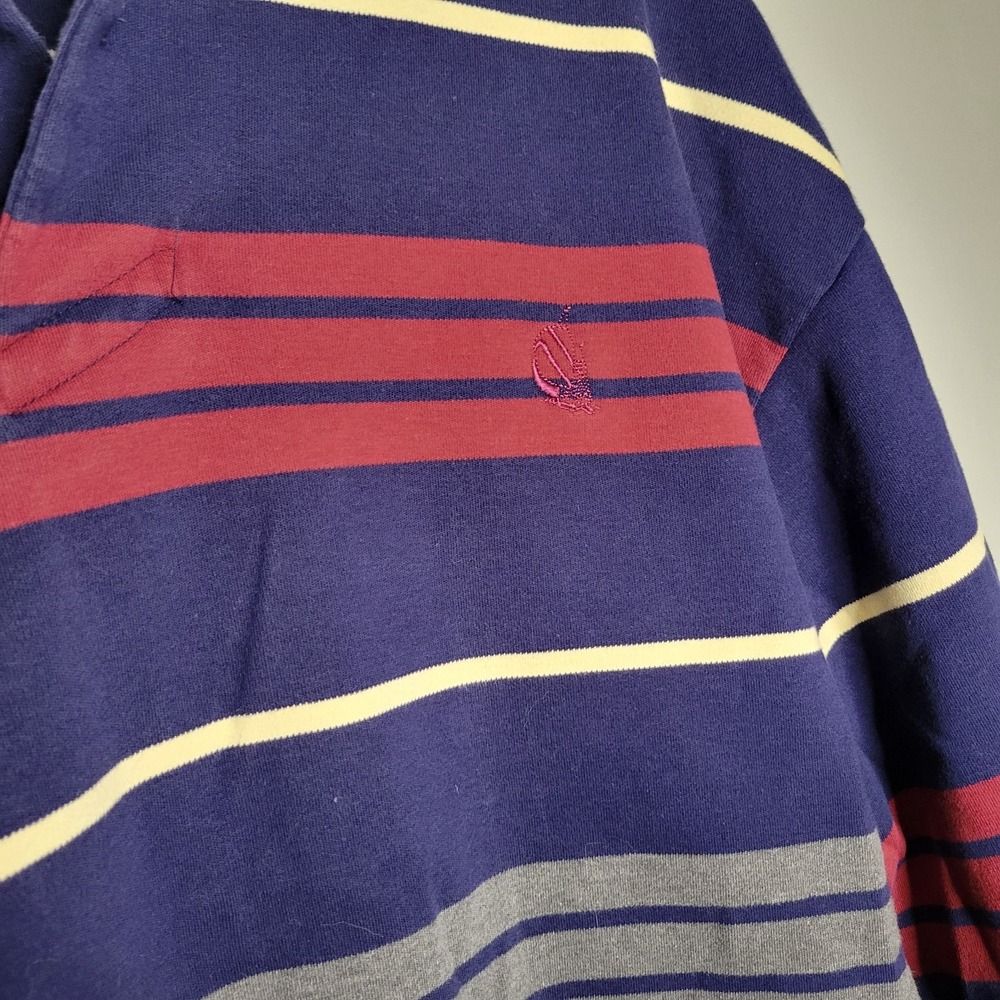 VINTAGE 90s NAUTICA‎ Polo Shirt Mens Large Rugby Heavyweight Striped Red Blue - Picture 3 of 14